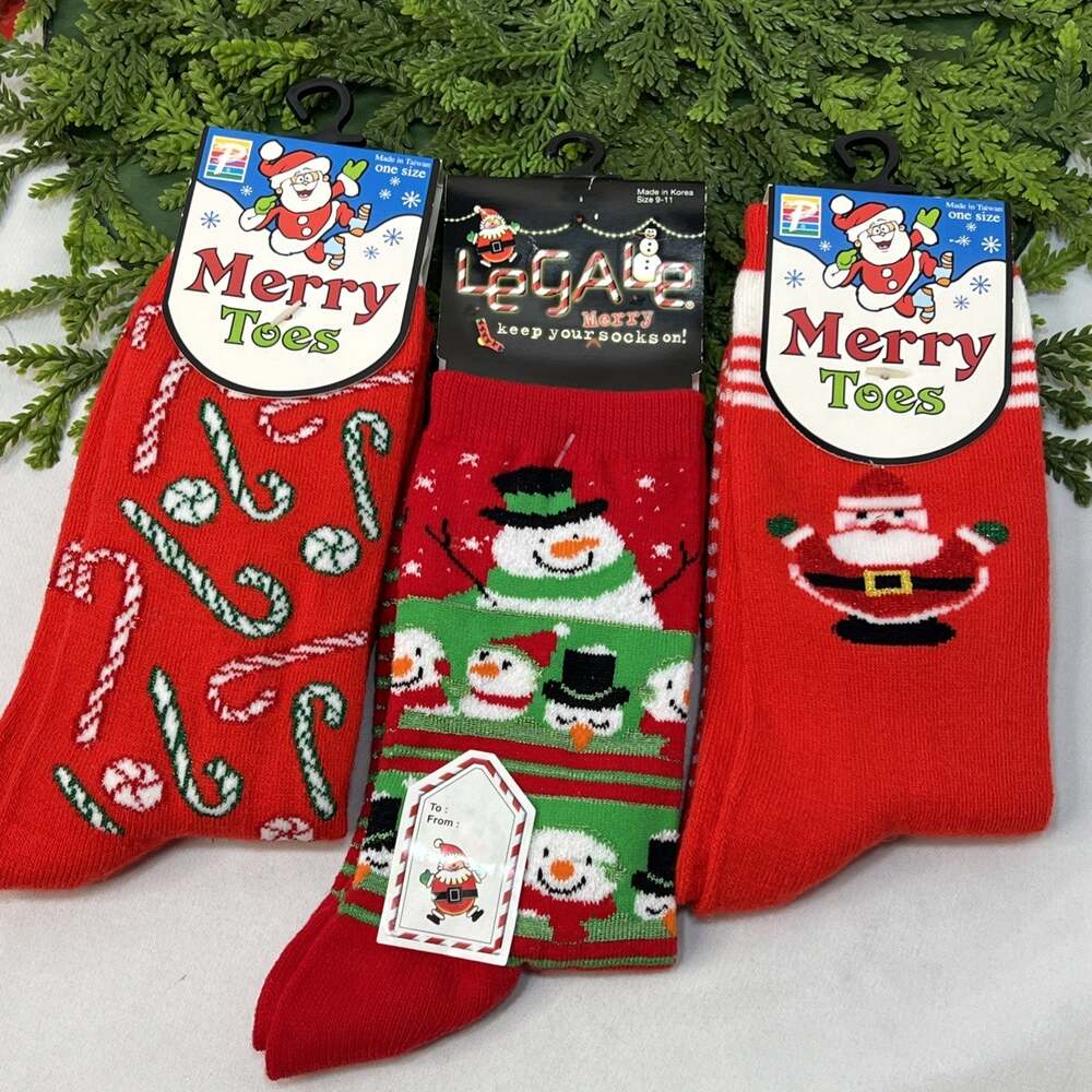 Vintage Christmas Socks Women’s Santa Snowman Candy Canes One Size